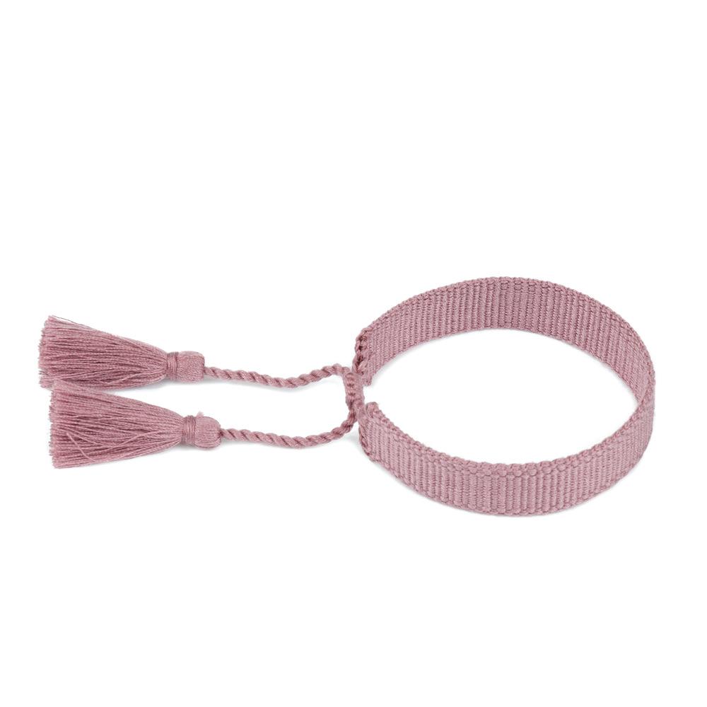 European & American Style Woven Bracelet - Solid Color, 1.3cm, Handmade Tassel, Fashionable Polyester Hand Rope for Women