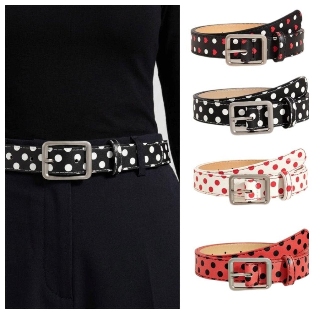 Pin Buckle Women's Belt Y2K Leather Waist Belt Fashion Polk Dot Belt Streetwear