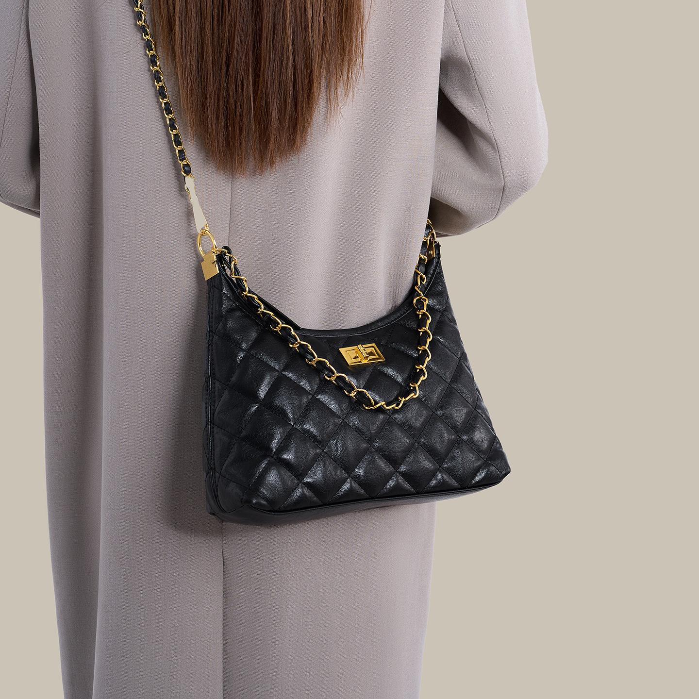 

Rhombus Chain Large Capacity Size Retro Texture Fashion Tote Crossbody Underarm Bag Women