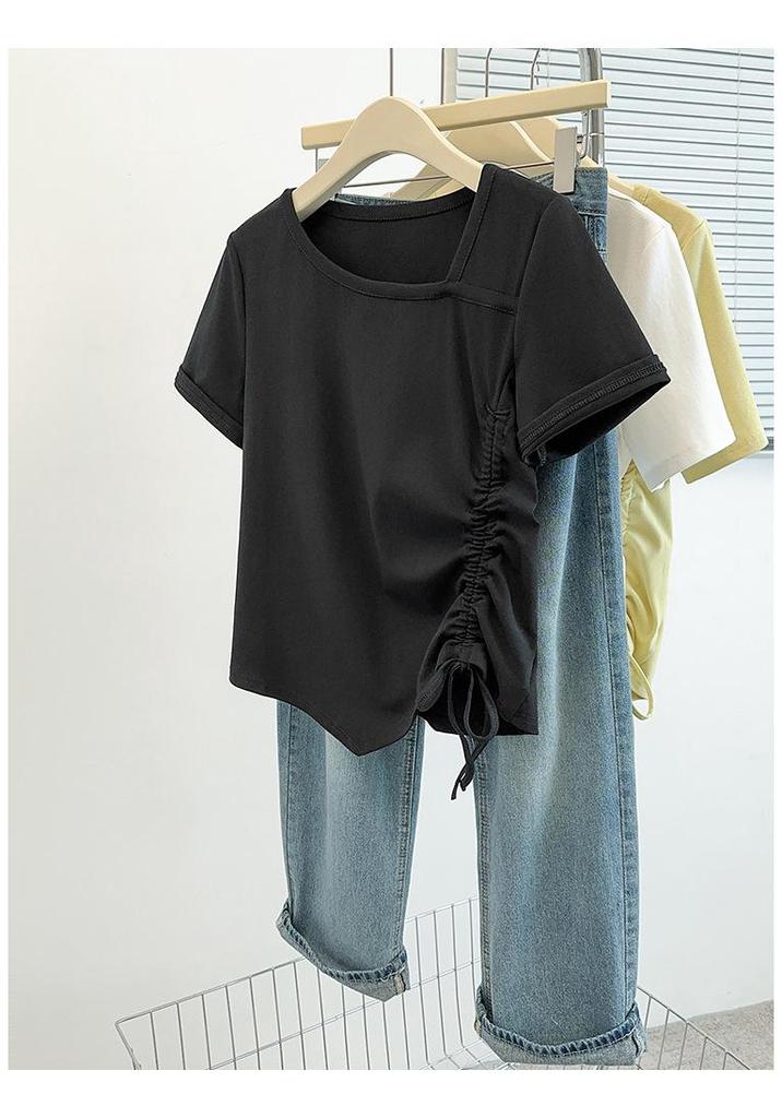 Women's Summer Pleated Slim-Fit Short Sleeve T-shirt