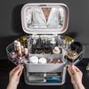 Cosmetic Organizer with LED Light & Mirror Dustproof Desktop Vanity Storage Rack for Skincare Jewelry
