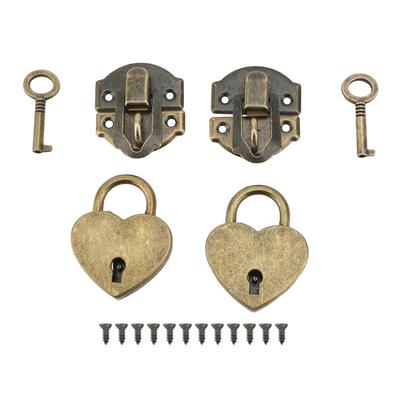 2 Set Scatola di Legno Chiavistello Hasp Set Lucchetto Chiavistello Antico in Lega di Zinco e a Forma di Cuore