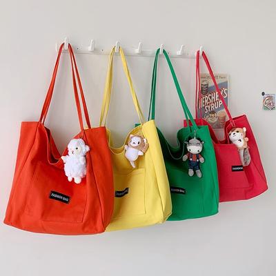 Candy Color Korean Version Canvas Bag Women's Casual Versatile Simple Largecapacity Tote Bag Single Shoulder Ins Style Student Bag