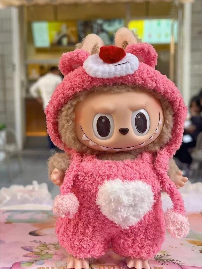 Heart-Beating Macaron Face Doll Clothes for 17cm Labubu - Three Generations Edition