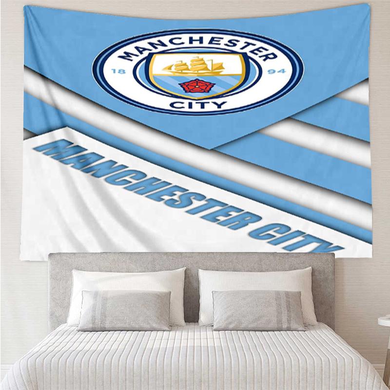Manchester City Print Tapestry, Backdrop, Easy Setup, Ideal for Bedroom, Office & Living Room, with Aesthetic Wall Hanging Decor.