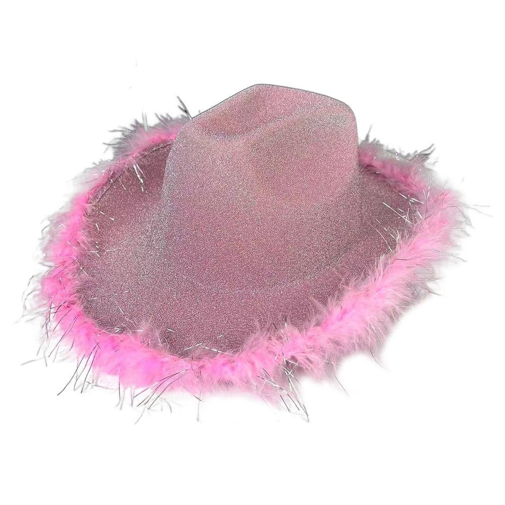 Plush Brim Cowboy Bucket Hat Pink Silver Panama Hat New Fisherman Cap  for Camping Hiking