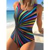 Costume da bagno intero estivo sexy con stampa geometrica, vestibilità aderente e snellente, profondo scollo a U sulla schiena, costume da bagno alla moda che attira l'attenzione per spiaggia, piscina, vacanza