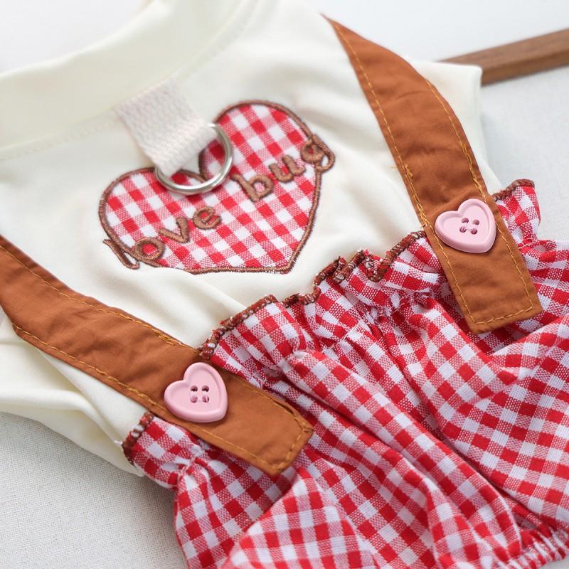 Pet Circle Plaid Outfit With Leash Clip Dogs Cats - Valentine Love Couple Style