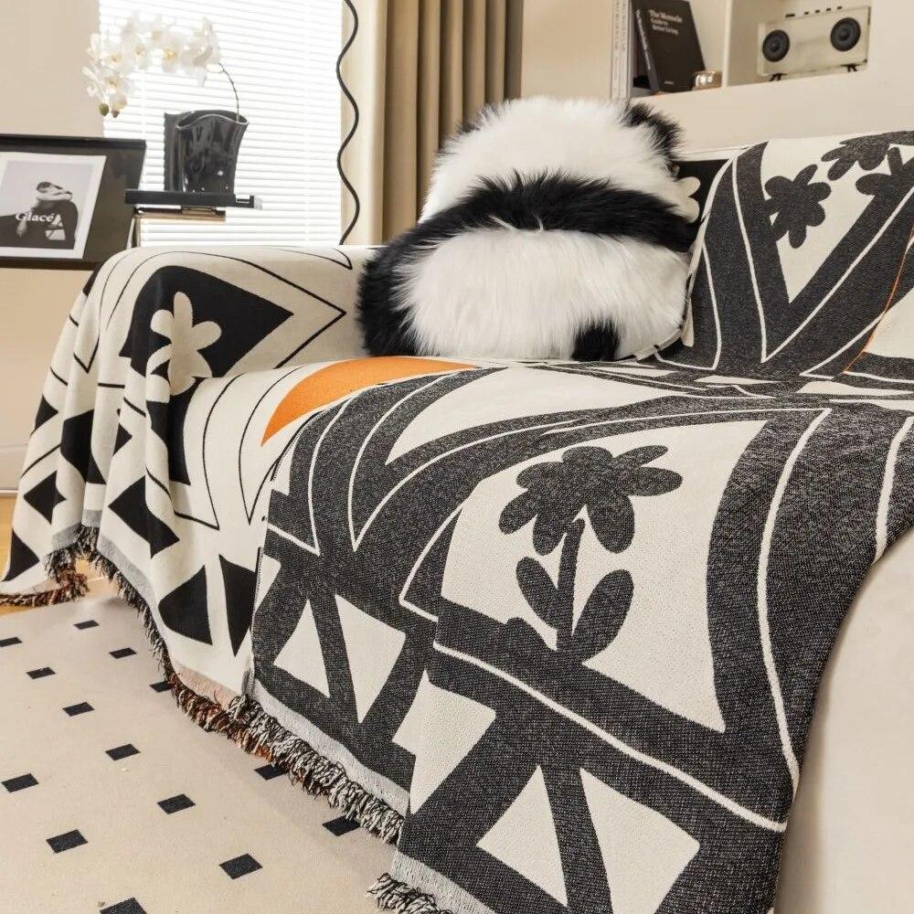 Modern Sofa Cushion Cover Double Side Couch Cover Chenille Black White Sofa Slipcover Protector Sofa Cover Blanket