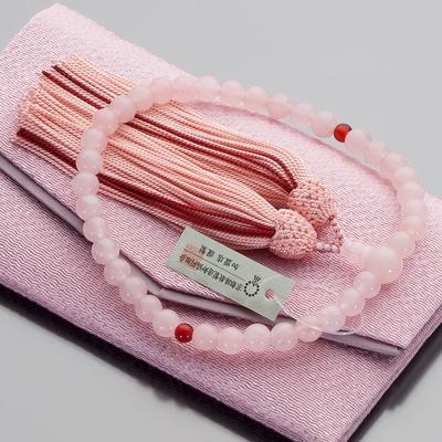 [Takita Buddhist Altar Shop] Women's Prayer Beads - Rose Quartz and Agate, 7mm Beads, Silk Tassel, with Prayer Bead Pouch, Usable by All Buddhist Sect