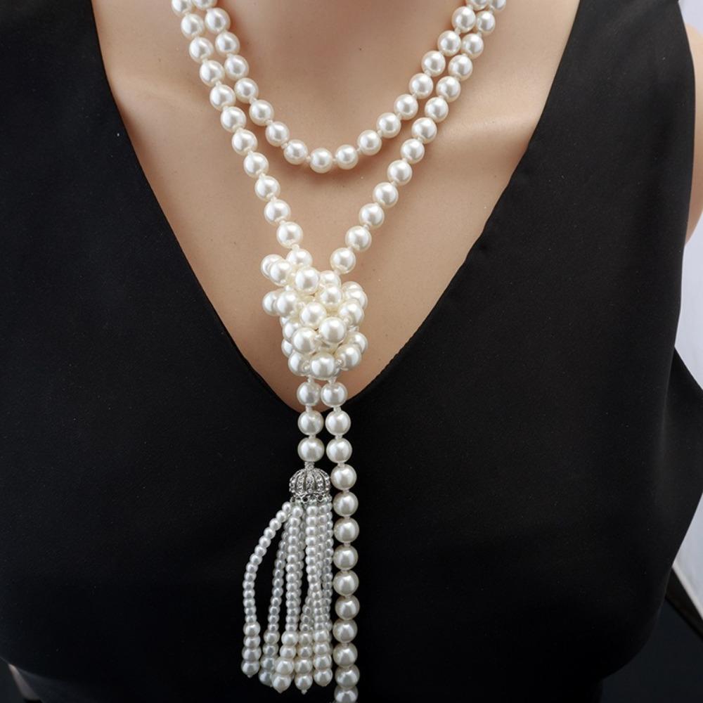 Charm Pearl Beaded Necklace Exaggerate Multilayer Necklace Fashion Sweater Chain  Girls