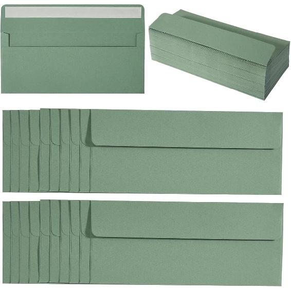 op 100 Pack Sage-Green #10 Business Envelopes Self Seal Standard Envelopes for Office Checks, Business, Letter Mailing Invoices, 4.13 x 9.49 Inches