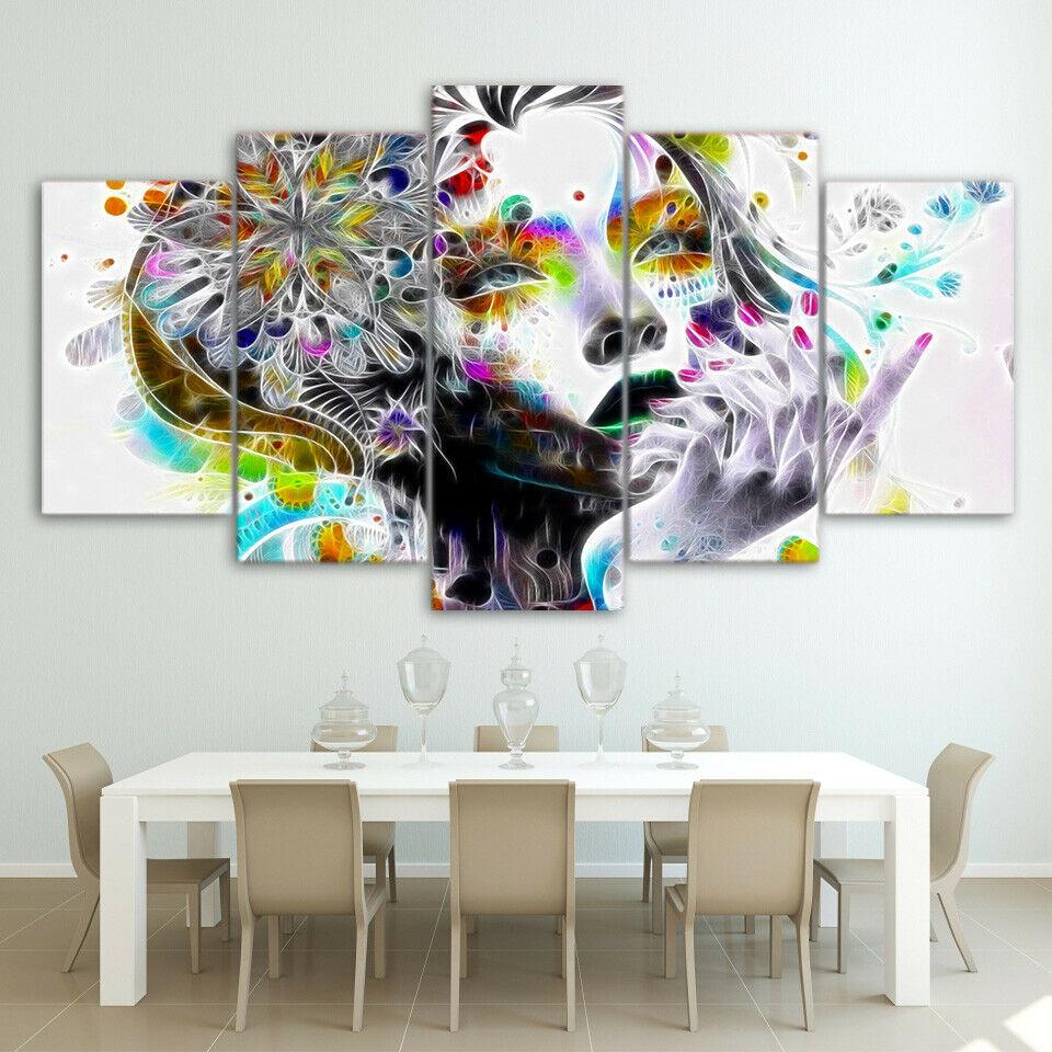 

Психоделическая девушка с цветочным лицом, 5 панелей, настенное искусство, холст, постеры, живопись для гостиной, спальни, домашний декор, фотографии, украшения