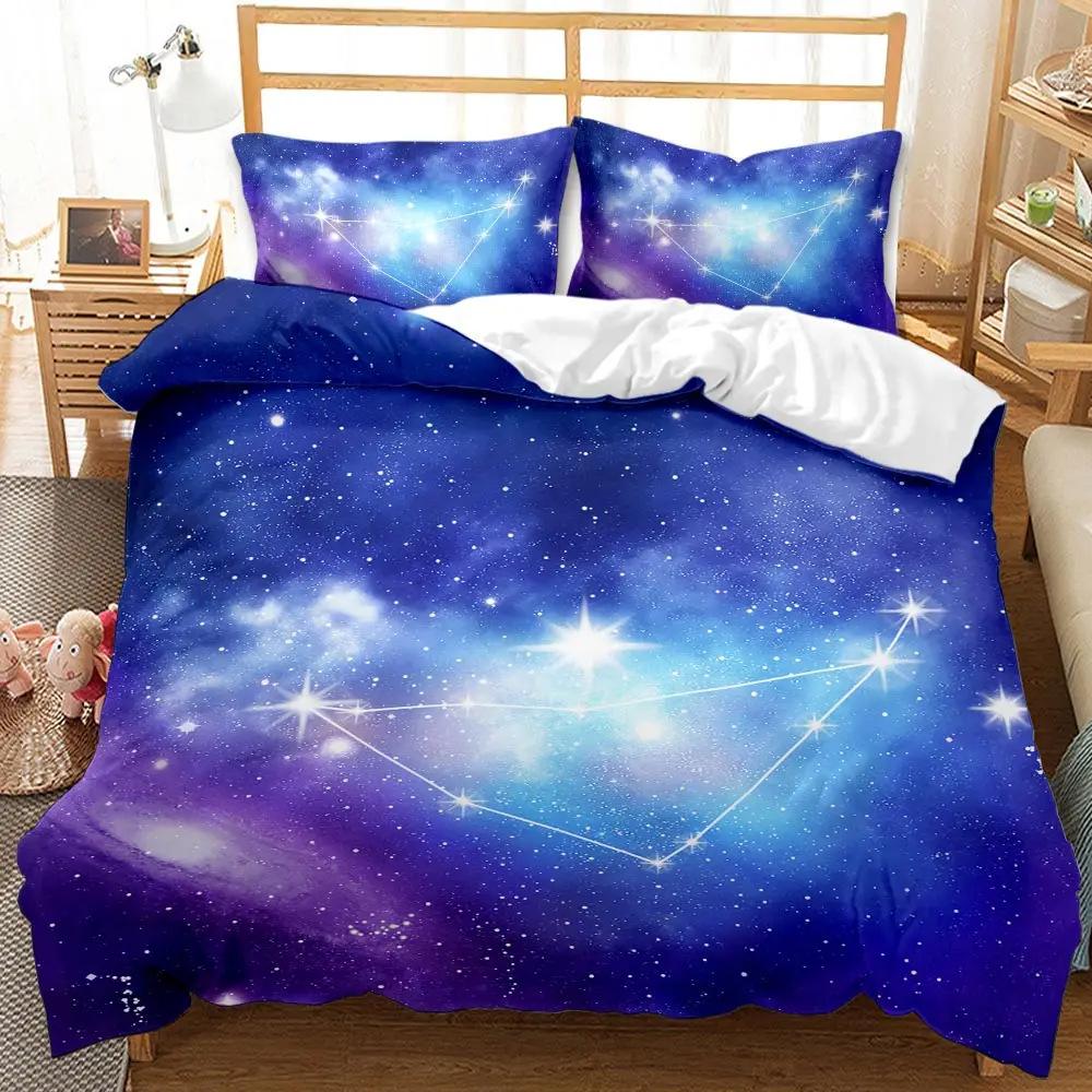 Set Duvet Stele Imprimeu Galaxie Univers Set Trei Piese Kit Lenjerie de Pat pentru Adolescenți Copii