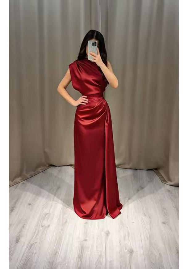 Satin Round Neck Pleated Waist-Cinching Elegant Evening Gown 2026 Double Extra Large