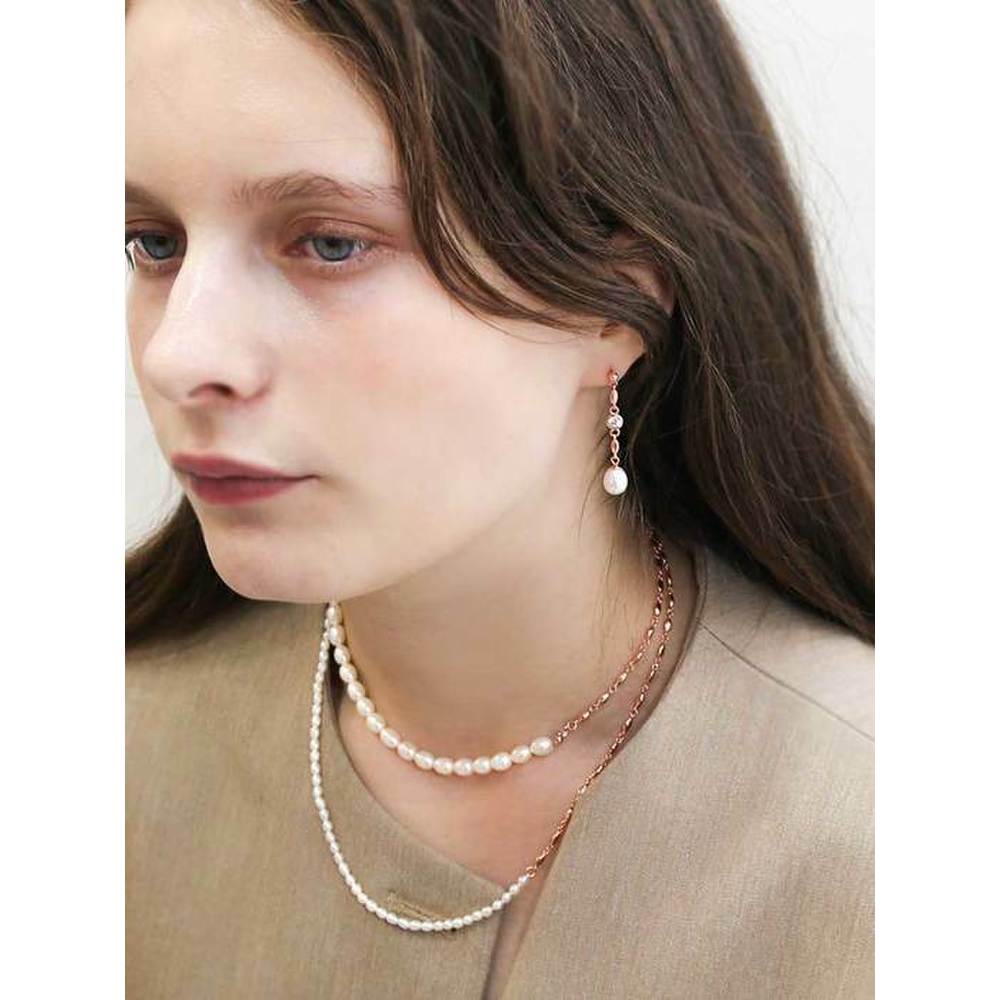 925 Silver + Rose Gold White Natural Pearl Small Symbol Chain Necklace
