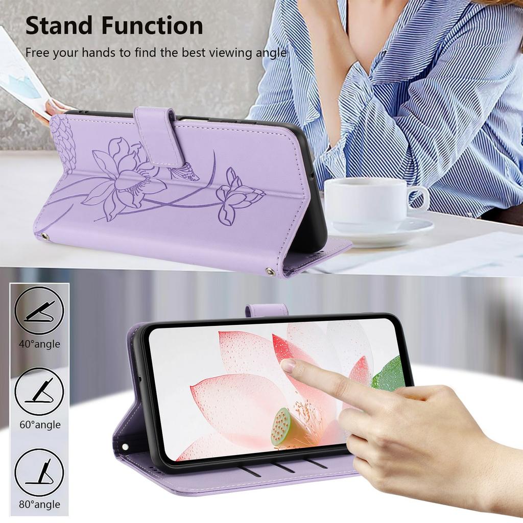 For Samsung Galaxy S26 Ultra Case Wallet Stand Lotus Imprint Leather Phone Cover with Wrist Strap