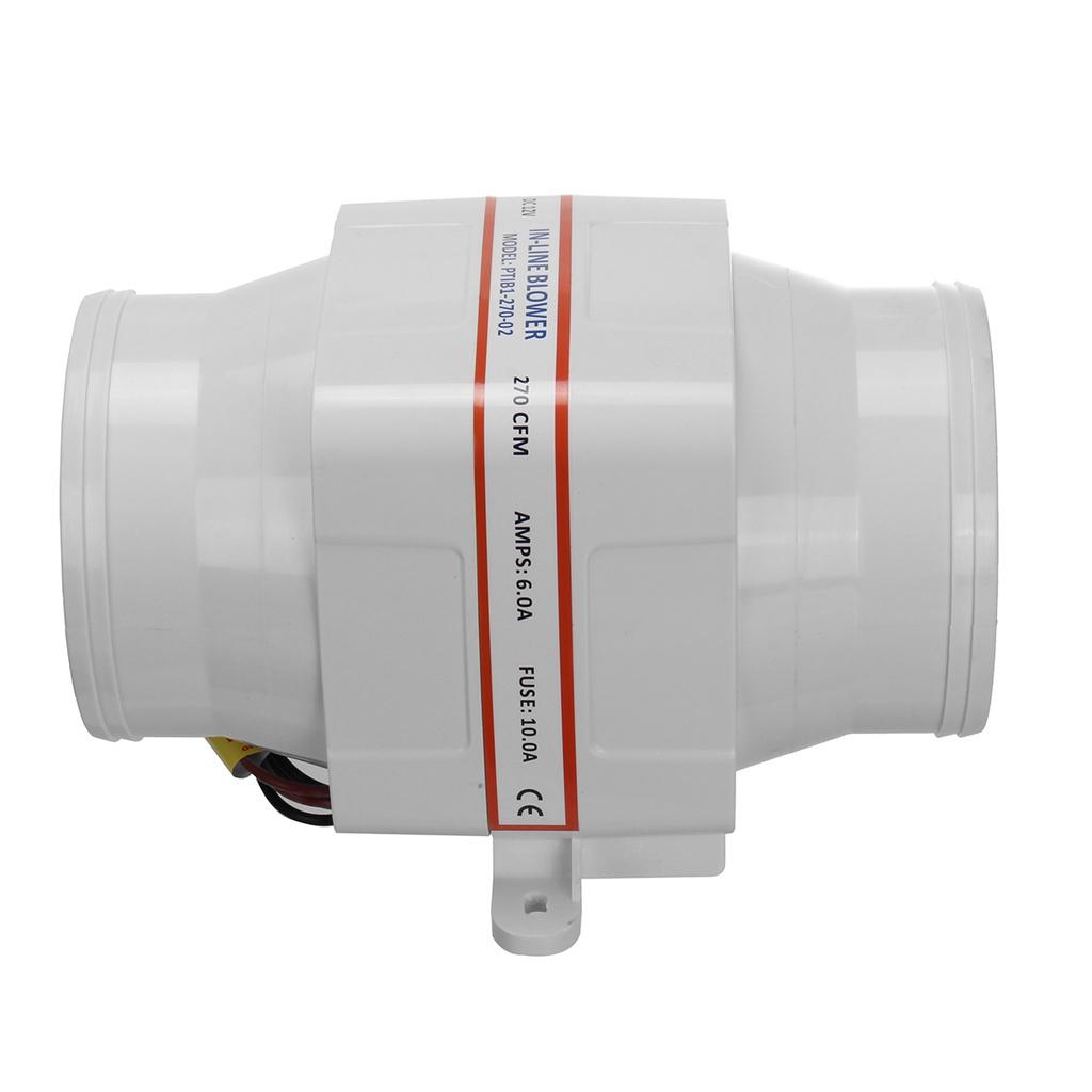 12V 4Inches 270CFM Straight Barrel Exhaust Fan RV Yacht Battery Ventilation Exhaust Fan Boat In-line Blower Fan