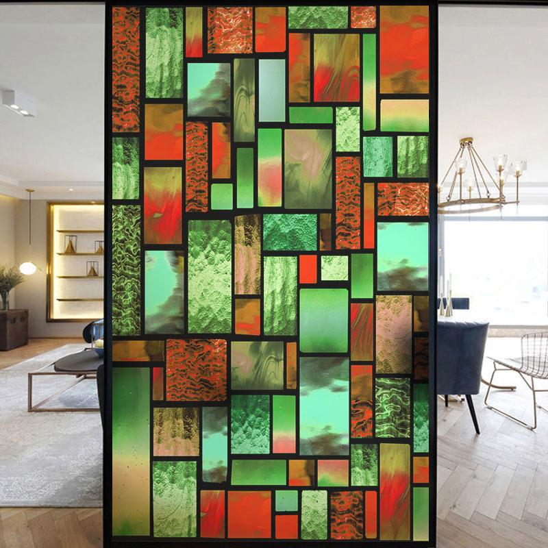 Colorful Stained Frosted Glass Film Modern Art Geometry Pattern Window Stickers Opaque Self-adhesive European Home Decor Privacy