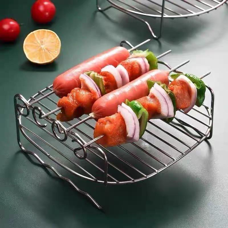 8 Inch Outdoor Grill Set with Skewers Square Air Fryer Grill Steamer Stainless Steel Barbecue Bracket BBQ Air Fryer Accessories