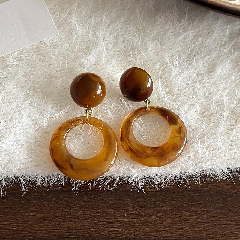 Maillard Coffee Color Amber Earrings Women's Autumn and Winter High-end Commuter Style Earrings Light Luxury Niche Design Earrings