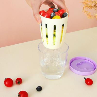 Gobelet à salade style Instagram Gobelet à fruits pour petit-déjeuner à emporter et pique-nique avec fourchette, Gobelet en plastique double couche drainant polyvalent