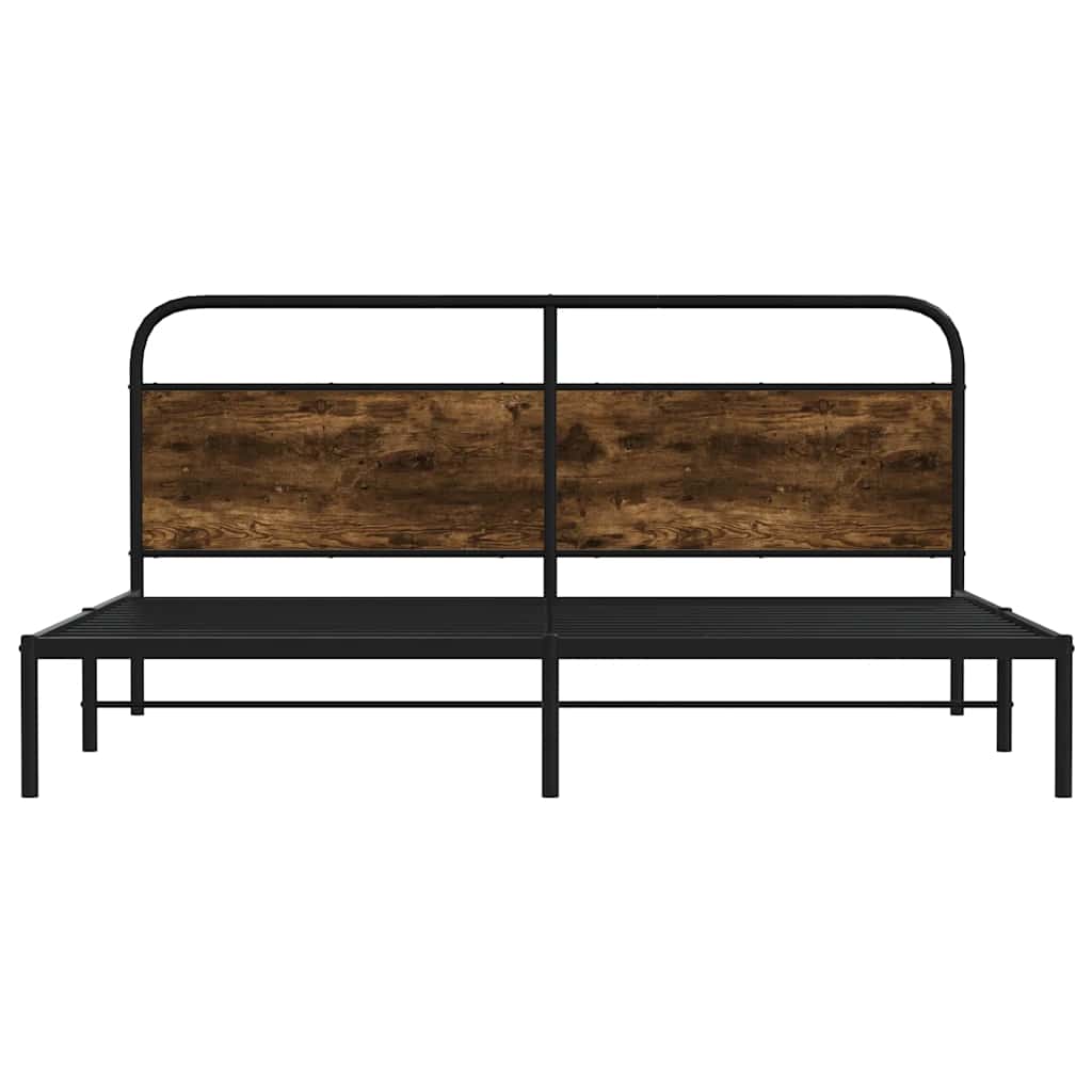 Metal Bed Frame Without Mattress Smoked Oak Finish 180 X 200 Cm