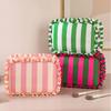 Ruffle Decoration Striped Cosmetic Bag Colorful Striped Makeup Organizer  Travel Use