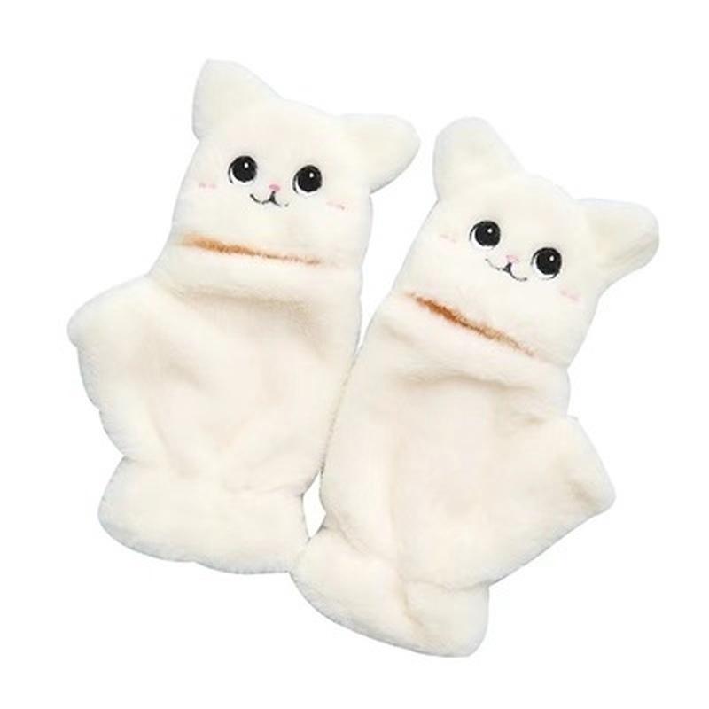 Women Winter Fur Rabbit Mittens fingerless Gloves Plush Warm Glove Winter Soft Thick Gloves for Women Girl Flexible Half Finger