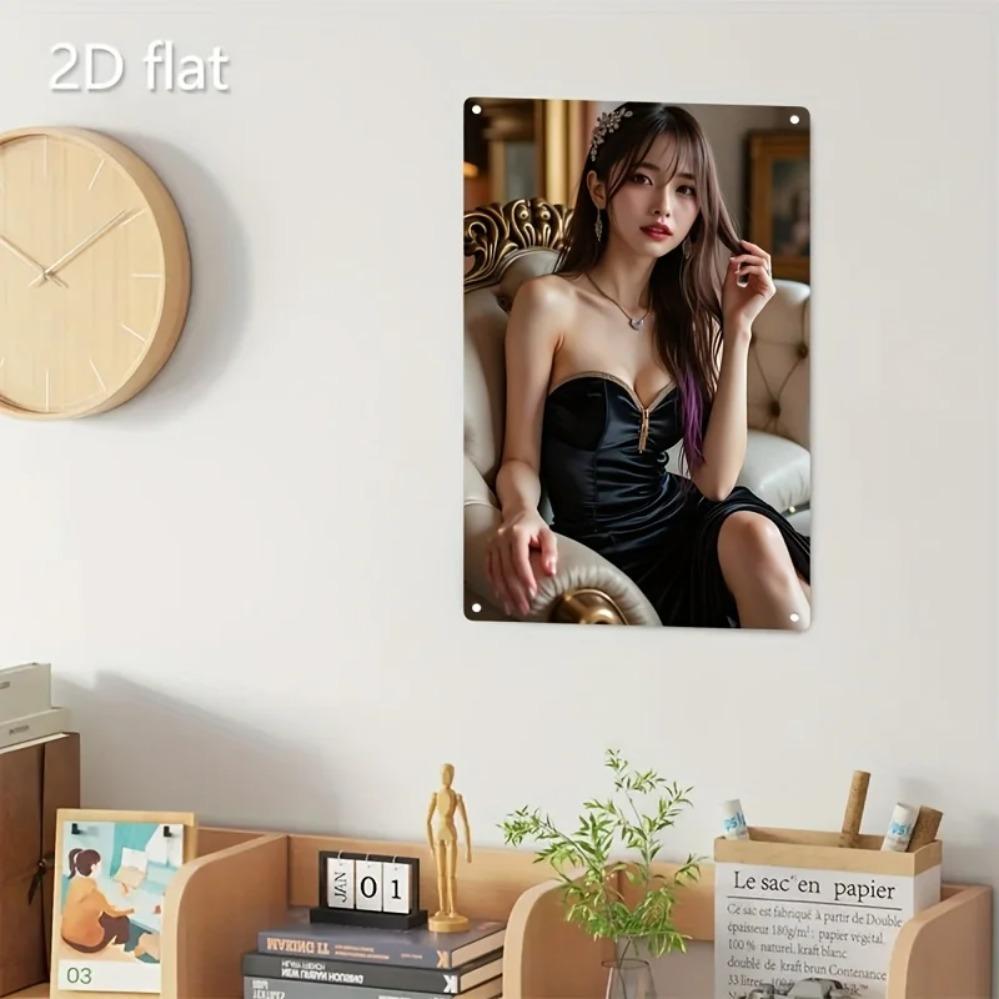 Hisun Tin Sign HD Metal Tin Sign Stunning Asian Beauty In Black Strapless Satin Evening Dress Vintage Poster Luxury Formal Style Wall Art Dec