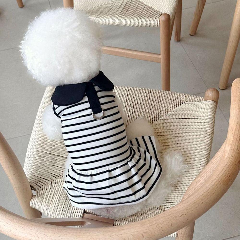 Breathable Cat Lapel Dresses Soft Dog Vest Harness Dog Striped T-shirts  Spring Summer