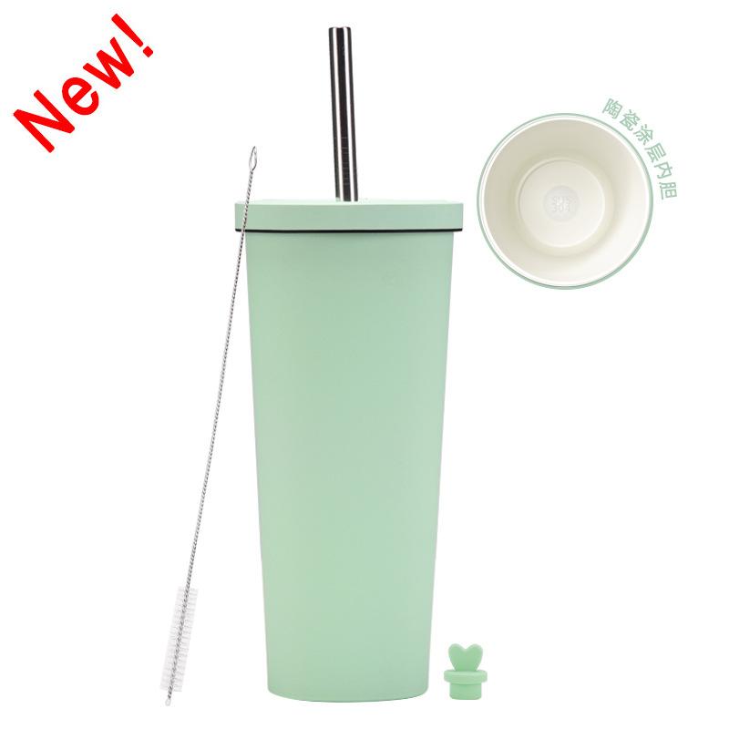 2025 Ceramic Liner Milk Tea Cup Large Capacity 830Ml Thermos Cup Stainless Steel Straw Cup