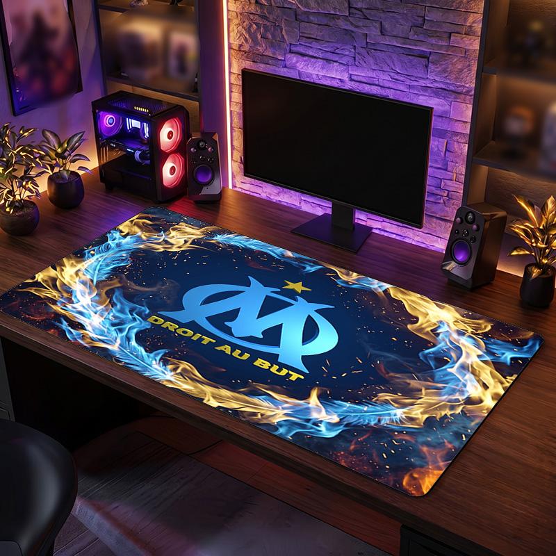 Olympique Lyonnais FC Theme Pattern Mouse Pad, Soccer Logo Design XXL Gaming Desk Mat Non-Slip Computer Mouse Pad