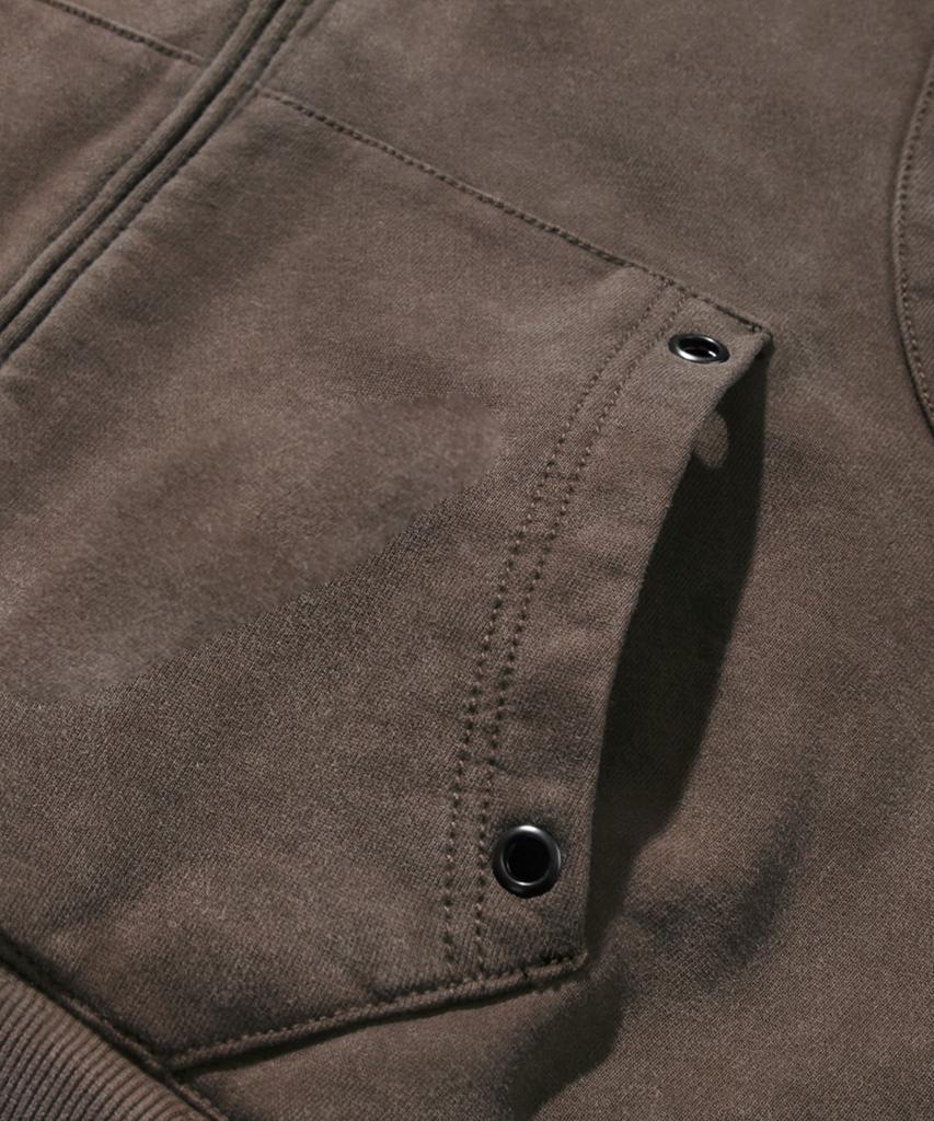 Trillion Vintage Studded Pigment 2-Way Zip-Up Hoodie_Brown