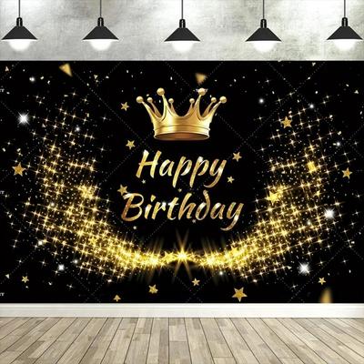 Black and Gold Themed Adult Birthday Party Banner Background, Sparkling Balloon Children's Birthday Party Photography Background