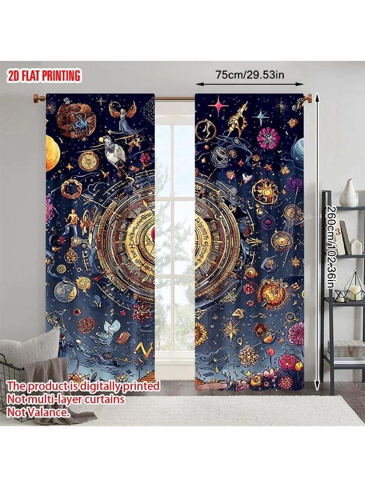 

Set Of 2 Plane Printing Window Curtain Constellation Theme Polyester Without Rod Versatile All Perfect Bedroom Living For Master Made W100*H70(CM)-Hooks&1PCS