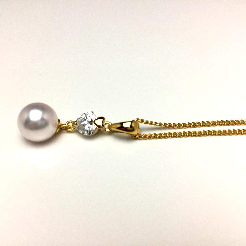 Isowa Pearl (Ise-Shima pearl specialty store) Akoya pearl pendant top, approximately 7.6mm, white-pink, silver, zircon, heart design, 69211