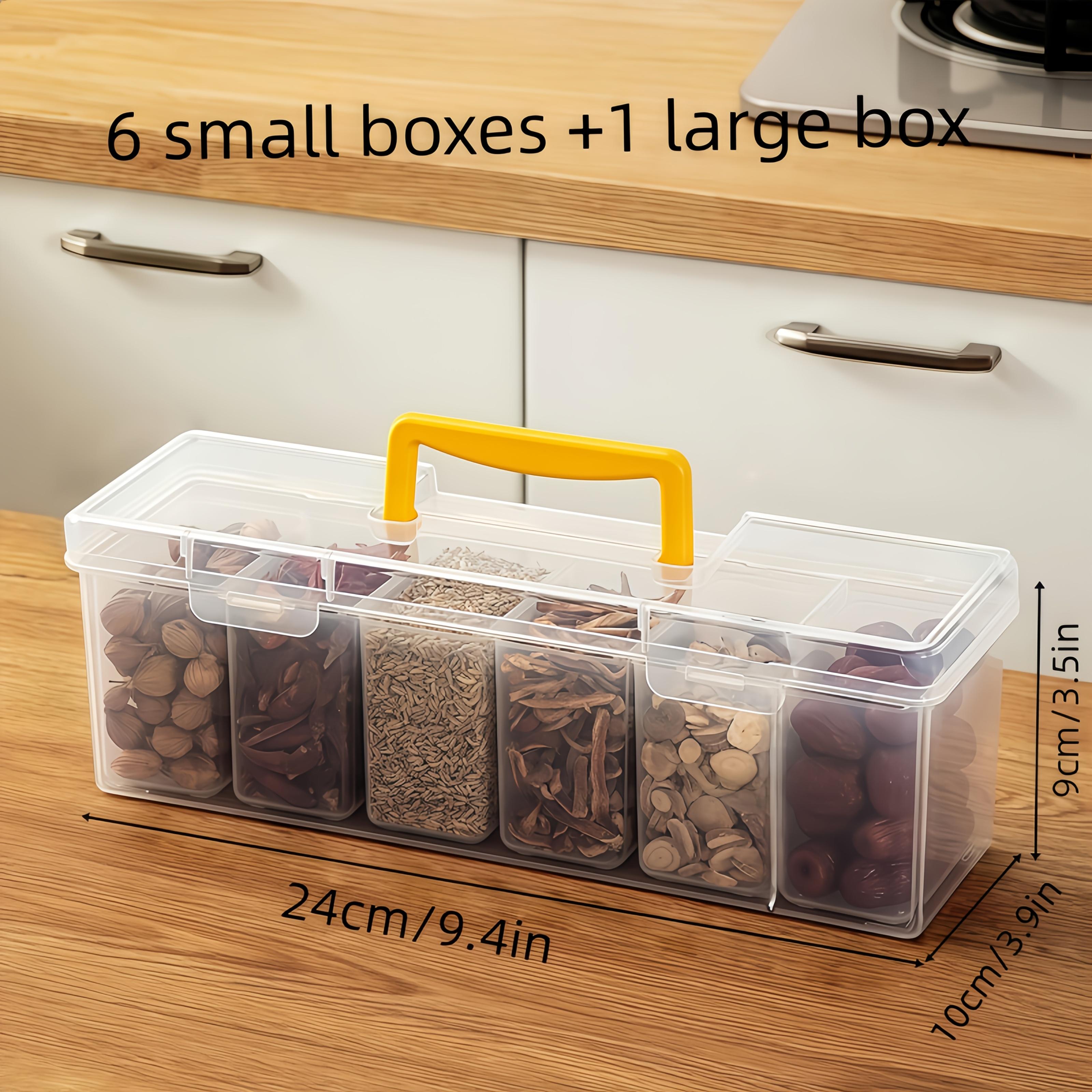 7pcs Set: 6 Small Boxes + 1 Large Box, Extra-Large Multi-Size Storage Containers, Ideal for Spices, Snacks, Grains, and More. Stackable, Reusable, 7pcs【6 small boxes + 1