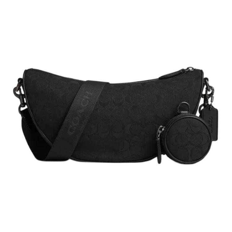 

Coach Signature Canvas Crescent Shoulder Bag with Pouch, Black Adjustable Logo Strap Designer Crossbody Bag for Daily & Travel Use CAH95-BLK Basic Set (Bag+Dust Bag)