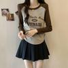 Plus Size Autumn Long Sleeve T-shirt with Retro Letter Print - Slimming and Versatile Base Layer Top
