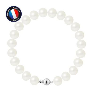 Bracelet - - Genuine Freshwater Cultured Pearl 9-10 Mm - 925 Silver - Ball Clasp - 18 Cm