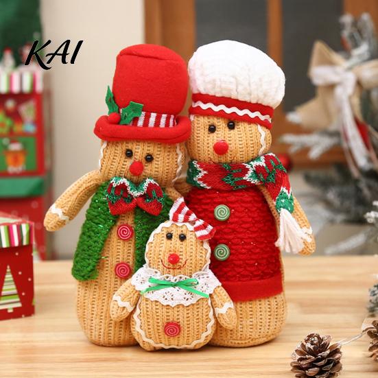 Cute Christmas Tree Hanging Dolls Plush Gingerbread Man Figures with Hat Scarf, Stuffed Family Soft Textured Figurines of 3 Ornament for Home