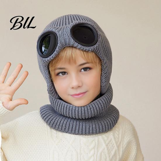 Toddler Cold Weather Windproof Hat 1 Set Knit Neck Warmer for Kids, Winter Earflap with Goggles, Soft Elastic Outdoor Play Fleece Lined Aviator