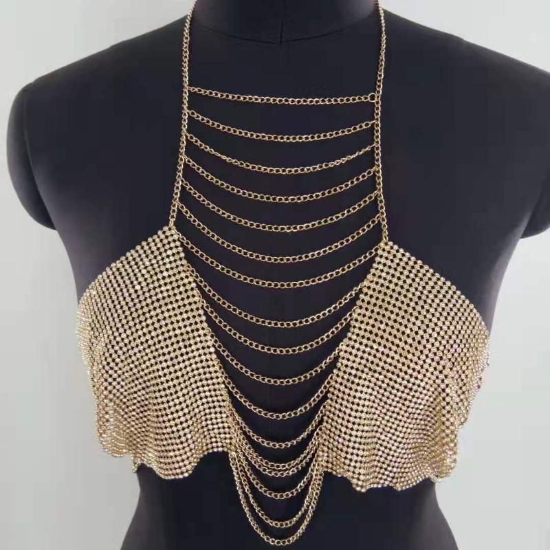 

Поясная цепочка, Инкрустация стразами, Алмазная ткань, Цепочка с кисточками, Топ-бандо, Цепочка для тела, Цепочка на грудь, Вечерний наряд, Украшение для бара золотой