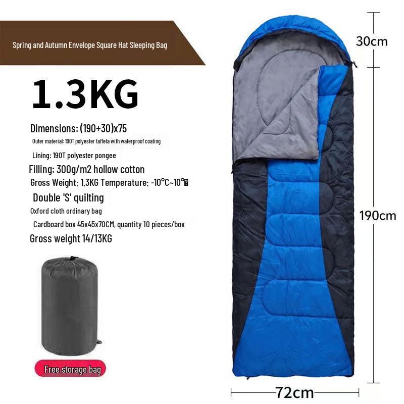 Dual-Season Color-Block Sleeping Bag with Hood, Two-Way Zipper, and Compression Sack for Outdoor Camping