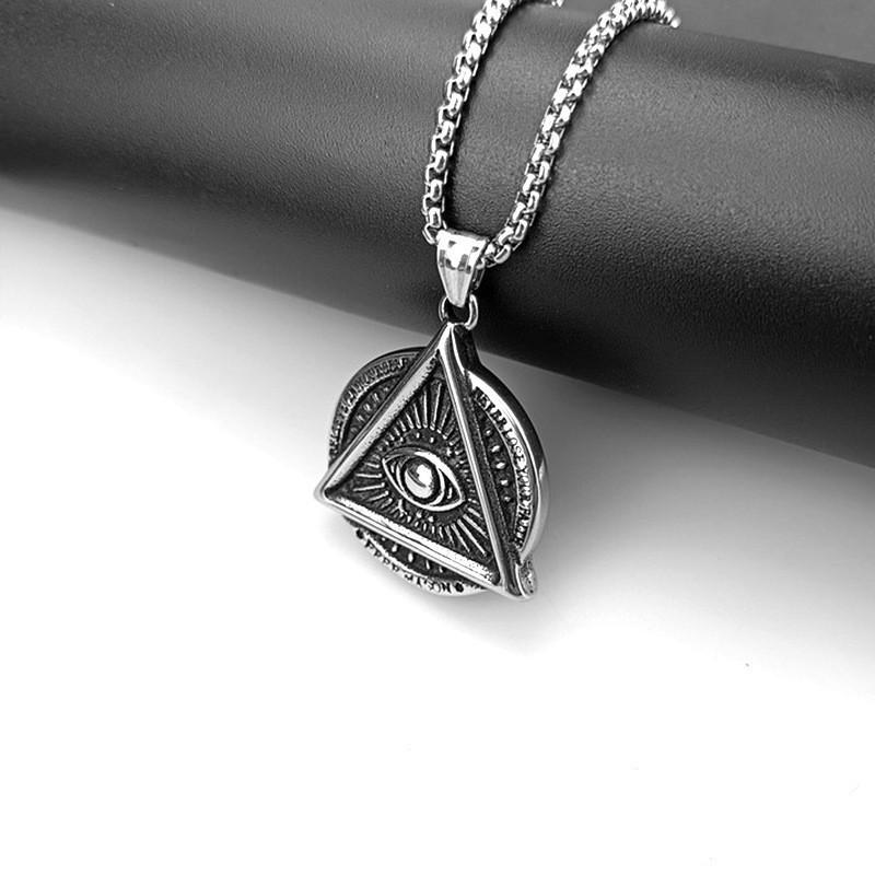 Vintage Eye of God Horus Necklace: European & American Triangle Symbol, Stainless Steel Round Pendant
