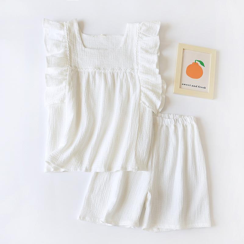 Summer New Women's Pajamas Short-sleeved Shorts Two-piece Set 100% Cotton Crepe Vest + Shorts Sweet Home Clothes Two-piece Set