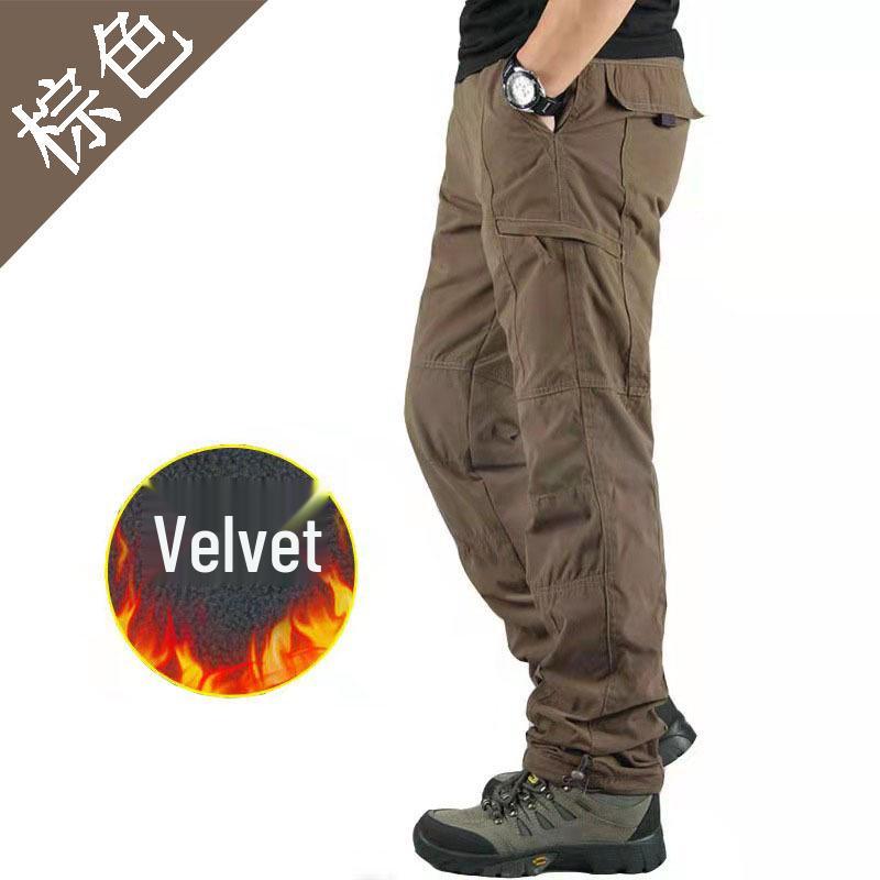 Men's Winter Fleece-Lined Cargo Pants - Warm, Casual, Elastic Waist, Plus Size, Trendy Style