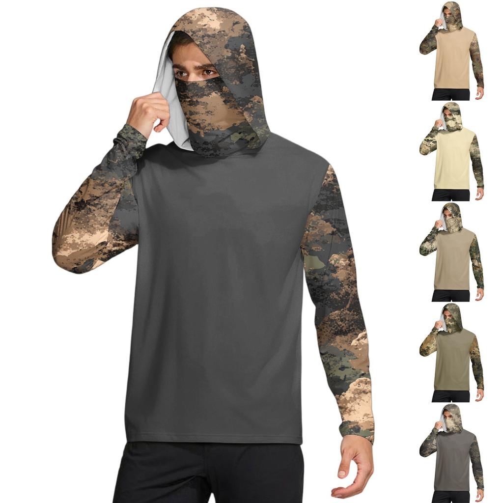 Men's Shirt With Mask Lightweight Long Sleeve Hooded Hiking Fishing Performance