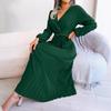 Spring and Summer Temperament Cross V-neck Big Swing Pleated Long Dress Ladies Loose Versatile New Dresses